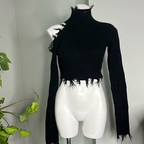 Signature Black Distressed Gothic Crop Sweater - Picture 2 of 8
